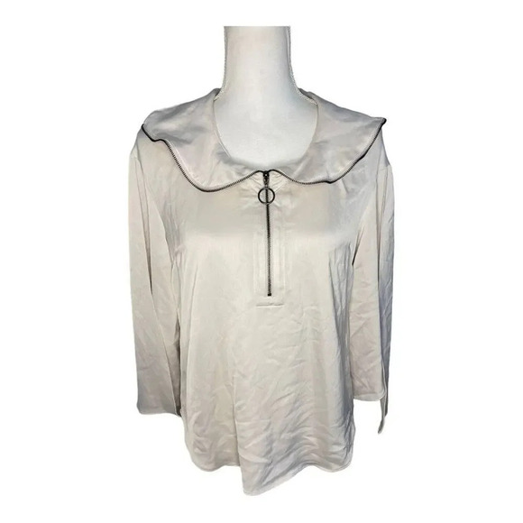 Kenneth Cole Women’s XS Zip Flounce Blouse In Eggshell - Picture 1 of 5